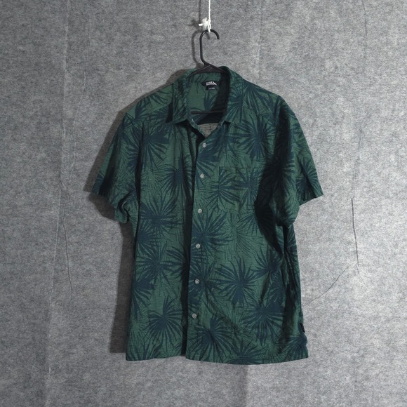 Eddie Bauer Button Down Shirt Mens Sz XXL Short Sleeve Green Palm Tree Hawaiian - Picture 1 of 12